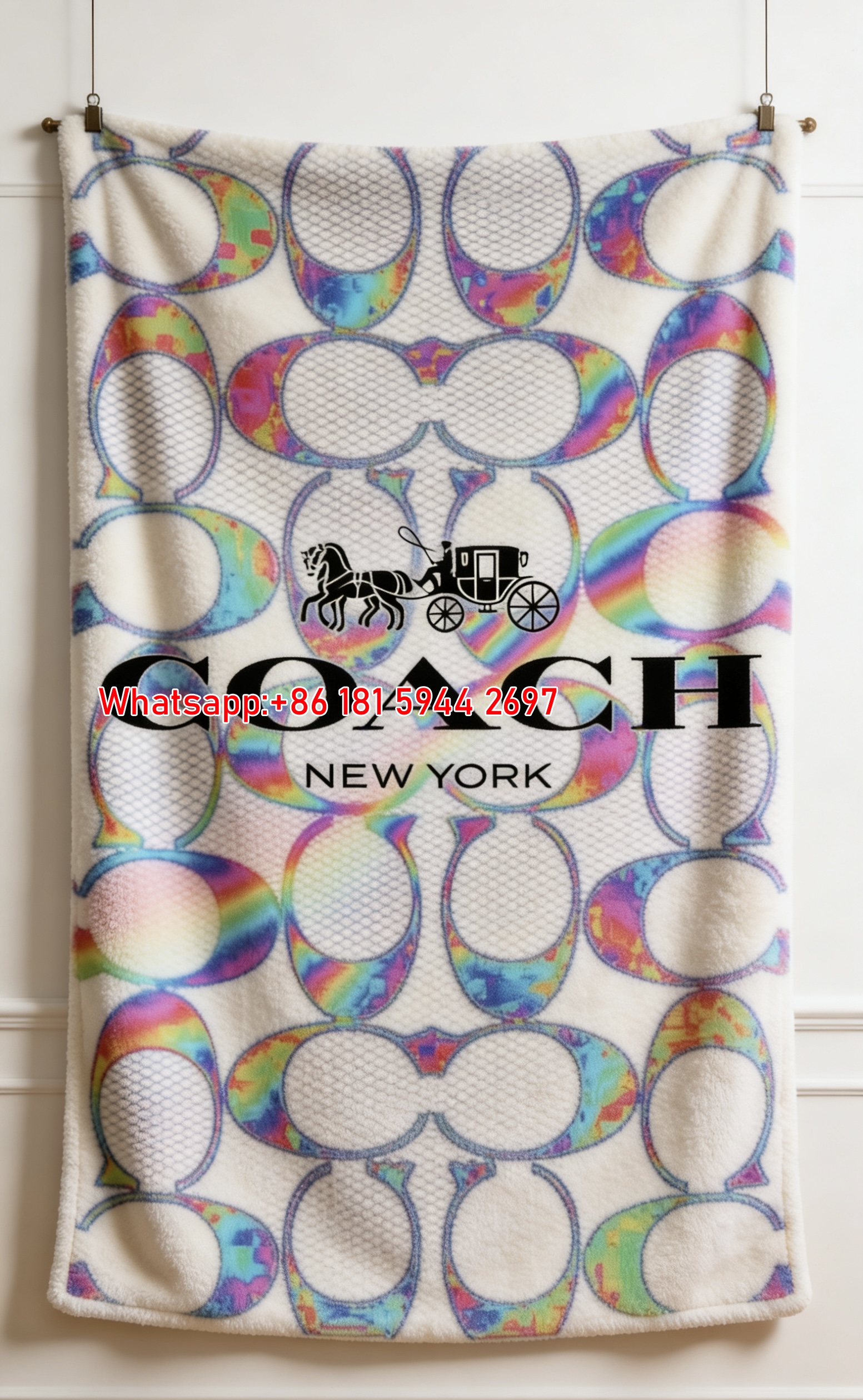 Coach Neon Rainbow Monogram Flannel Throw Blanket C010